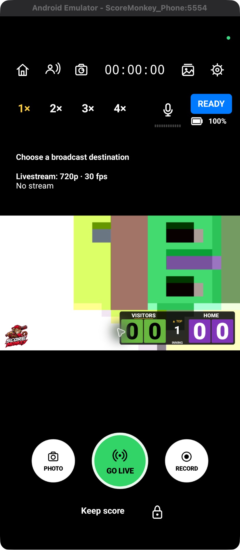 Actual Android development camera screen in an emulator with synthetic camera video